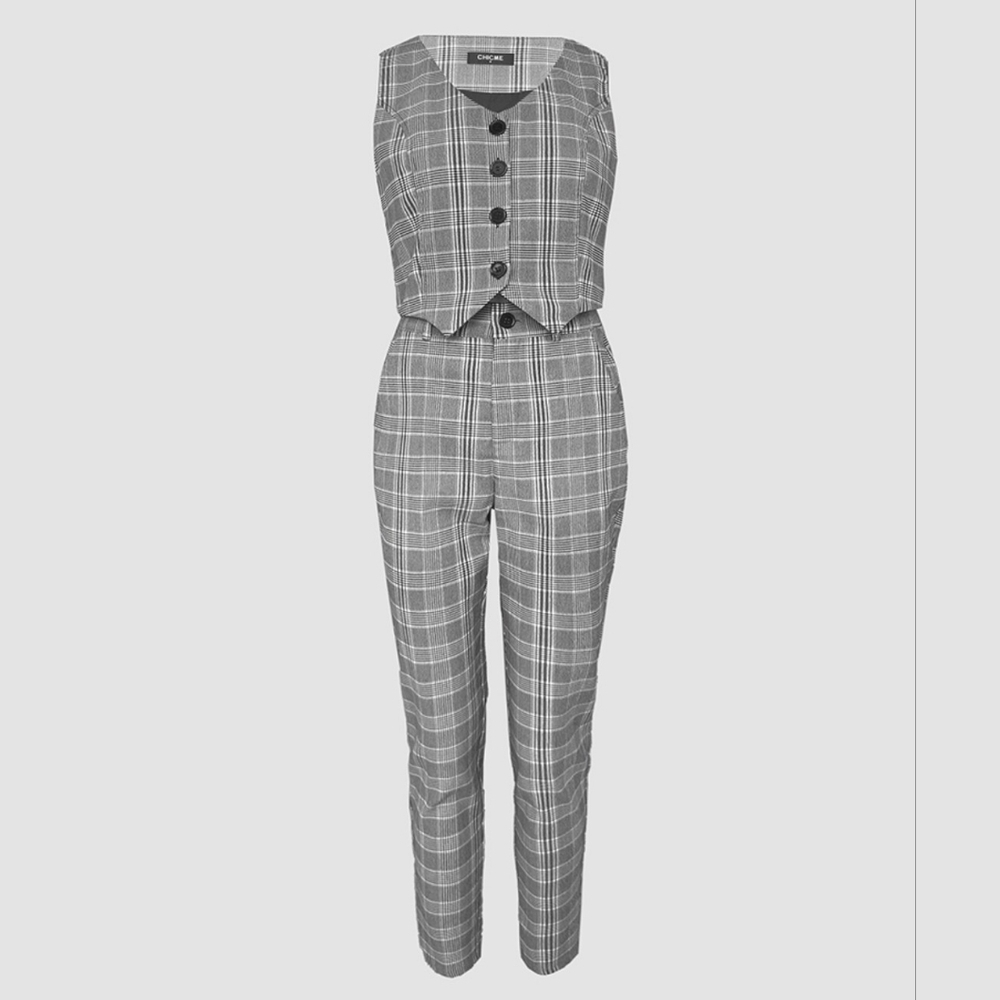 CHICME Plaid Two-Piece Stretchy Set In Black And White Size L - Picture 5 of 16